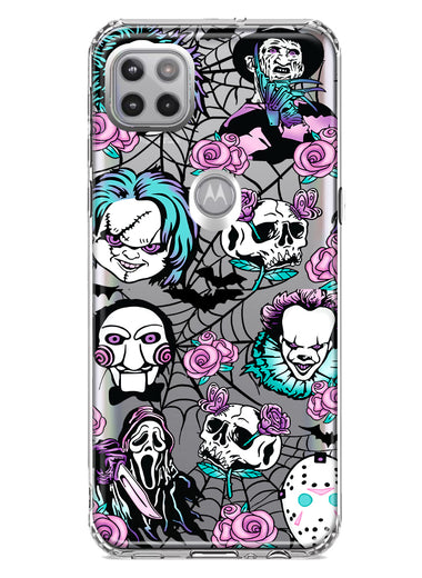 Motorola Moto One 5G Roses Halloween Spooky Horror Characters Spider Web Hybrid Protective Phone Case Cover