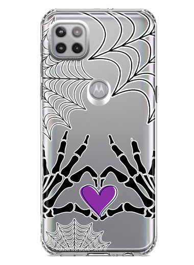 Motorola Moto One 5G Ace Halloween Skeleton Heart Hands Spooky Spider Web Hybrid Protective Phone Case Cover