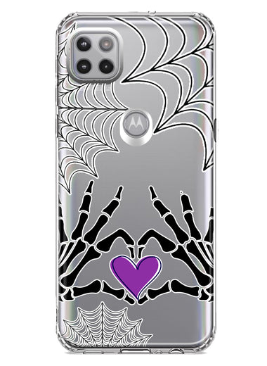 Motorola Moto One 5G Halloween Skeleton Heart Hands Spooky Spider Web Hybrid Protective Phone Case Cover