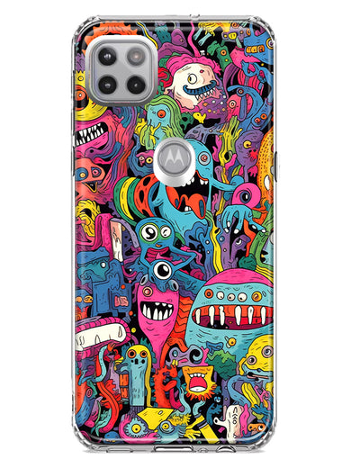 Motorola Moto One 5G Psychedelic Trippy Happy Aliens Characters Hybrid Protective Phone Case Cover