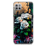 Motorola Moto One 5G White Roses Graffiti Wall Art Painting Hybrid Protective Phone Case Cover