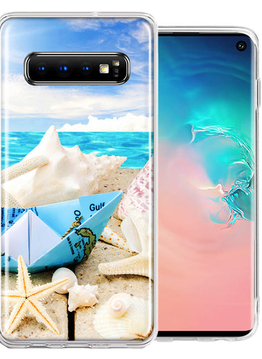 Samsung Galaxy S10 Plus Beach Paper Boat Design Double Layer Phone Case Cover
