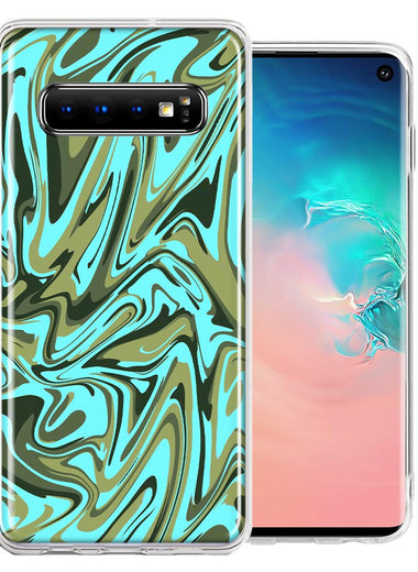 Samsung Galaxy S10 Blue Green Abstract Design Double Layer Phone Case Cover