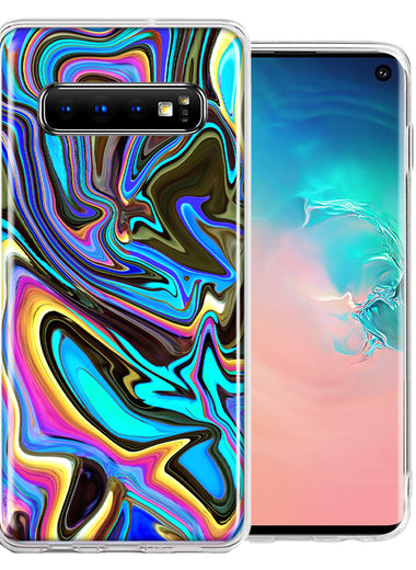 Samsung Galaxy S10 Plus Blue Paint Swirl Design Double Layer Phone Case Cover