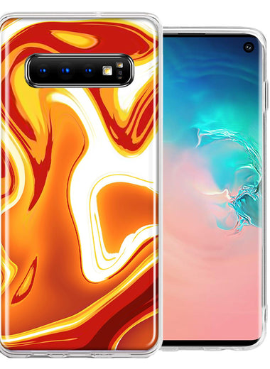 Samsung Galaxy S10 Plus Orange White Abstract Design Double Layer Phone Case Cover