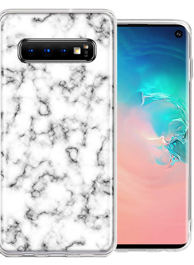 Samsung Galaxy S10 White Grey Marble Design Double Layer Phone Case Cover