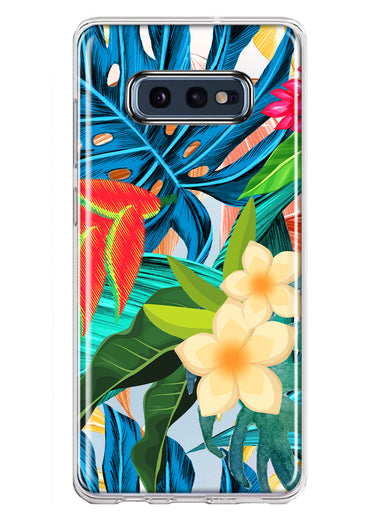Samsung Galaxy S10e Blue Monstera Pothos Tropical Floral Summer Flowers Hybrid Protective Phone Case Cover