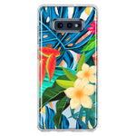 Samsung Galaxy S10e Blue Monstera Pothos Tropical Floral Summer Flowers Hybrid Protective Phone Case Cover