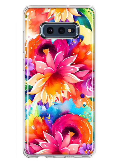 Samsung Galaxy S10e Watercolor Paint Summer Rainbow Flowers Bouquet Bloom Floral Hybrid Protective Phone Case Cover