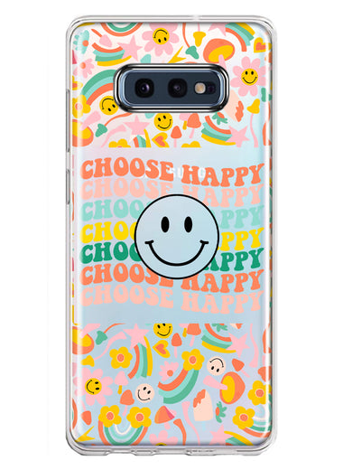 Samsung Galaxy S10e Choose Happy Smiley Face Retro Vintage Groovy 70s Style Hybrid Protective Phone Case Cover