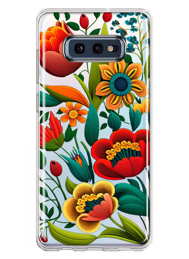 Samsung Galaxy S10e Colorful Red Orange Folk Style Floral Vibrant Spring Flowers Hybrid Protective Phone Case Cover
