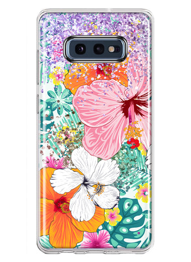 Samsung Galaxy S10e Hawaiian Vibes Hibiscus Flowers Monstera Vacation Summer Hybrid Protective Phone Case Cover