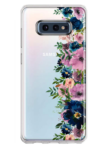Samsung Galaxy S10e Navy Blue Summer Watercolor Floral Classic Purple Flowers Hybrid Protective Phone Case Cover