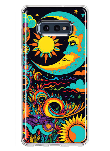 Samsung Galaxy S10e Neon Rainbow Psychedelic Indie Hippie Indie Moon Hybrid Protective Phone Case Cover
