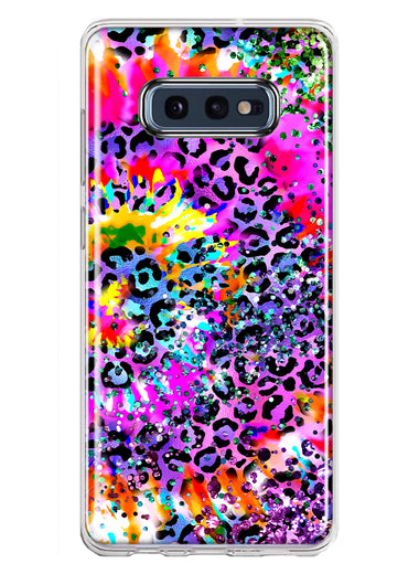 Samsung Galaxy S10e Vibrant Pink Purple Tie Dye Summer Leopard Swirl Rainbow Hybrid Protective Phone Case Cover