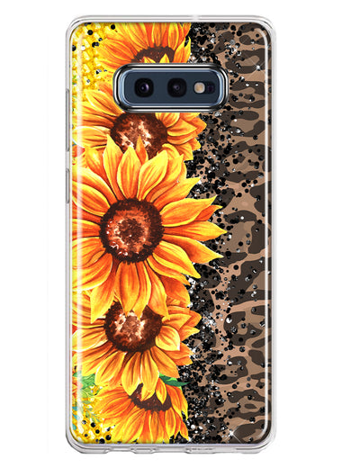 Samsung Galaxy S10e Yellow Summer Sunflowers Brown Leopard Honeycomb Hybrid Protective Phone Case Cover