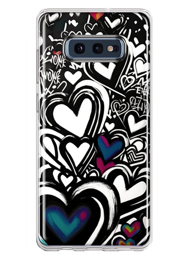Samsung Galaxy S10e Black White Hearts Love Graffiti Hybrid Protective Phone Case Cover
