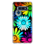 Samsung Galaxy S10e Neon Rainbow Daisy Glow Colorful Daisies Baby Blue Pink Yellow White Double Layer Phone Case Cover