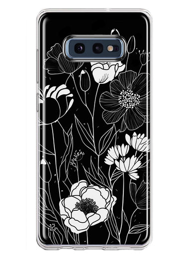 Samsung Galaxy S10e Line Drawing Art White Floral Flowers Hybrid Protective Phone Case Cover