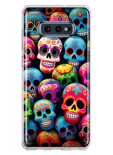 Samsung Galaxy S10e Halloween Spooky Colorful Day of the Dead Skulls Hybrid Protective Phone Case Cover