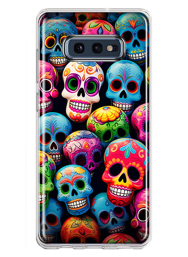 Samsung Galaxy S10e Halloween Spooky Colorful Day of the Dead Skulls Hybrid Protective Phone Case Cover