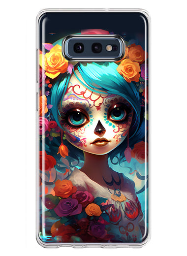 Samsung Galaxy S10e Halloween Spooky Colorful Day of the Dead Skull Girl Hybrid Protective Phone Case Cover