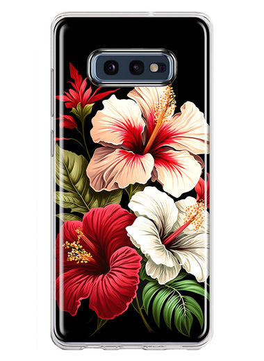 Samsung Galaxy S10e Pink Red Hibiscus Wild Flowers Floral Hybrid Protective Phone Case Cover