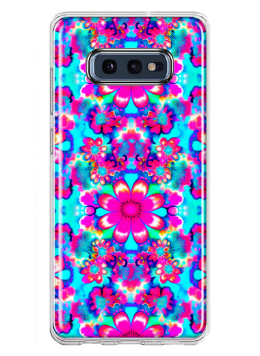 Samsung Galaxy S10e Pink Blue Vintage Hippie Tie Dye Flowers Hybrid Protective Phone Case Cover