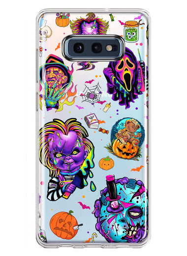 Samsung Galaxy S10e Cute Halloween Spooky Horror Scary Neon Characters Hybrid Protective Phone Case Cover