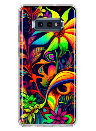 Samsung Galaxy S10e Neon Rainbow Psychedelic Trippy Hippie Daisy Flowers Hybrid Protective Phone Case Cover