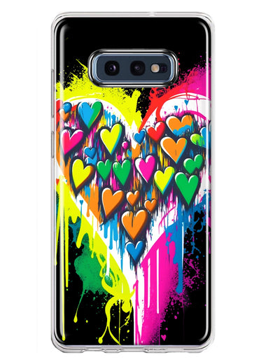 Samsung Galaxy S10e Colorful Rainbow Hearts Love Graffiti Painting Hybrid Protective Phone Case Cover