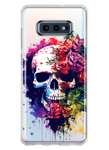 Samsung Galaxy S10e Fantasy Skull Red Purple Roses Hybrid Protective Phone Case Cover