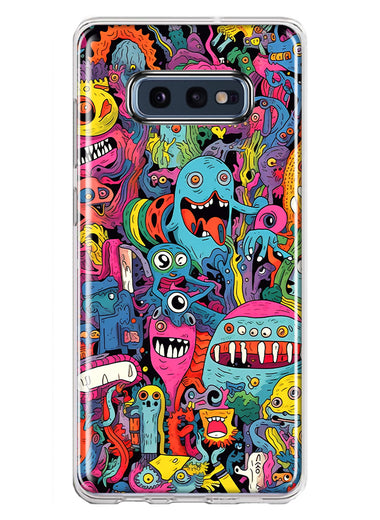 Samsung Galaxy S10e Psychedelic Trippy Happy Aliens Characters Hybrid Protective Phone Case Cover