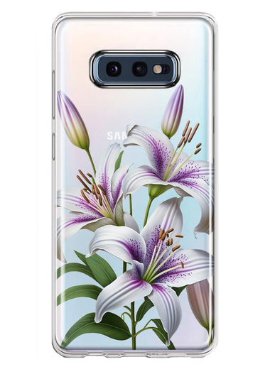 Samsung Galaxy S10e White Lavender Lily Purple Flowers Floral Hybrid Protective Phone Case Cover