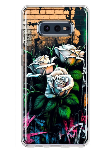 Samsung Galaxy S10e White Roses Graffiti Wall Art Painting Hybrid Protective Phone Case Cover