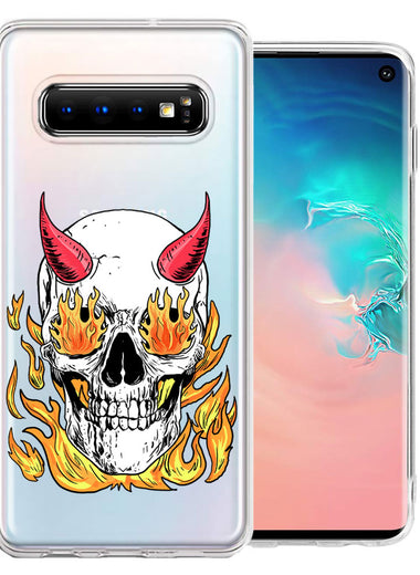 Samsung Galaxy S10 Plus Flamming Devil Skull Design Double Layer Phone Case Cover