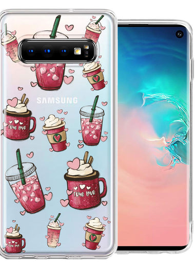 Samsung Galaxy S10 Plus Coffee Lover Valentine's Hearts Pink Drink Latte Double Layer Phone Case Cover