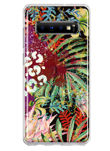 Samsung Galaxy S10 Plus Leopard Tropical Flowers Vacation Dreams Hibiscus Floral Hybrid Protective Phone Case Cover