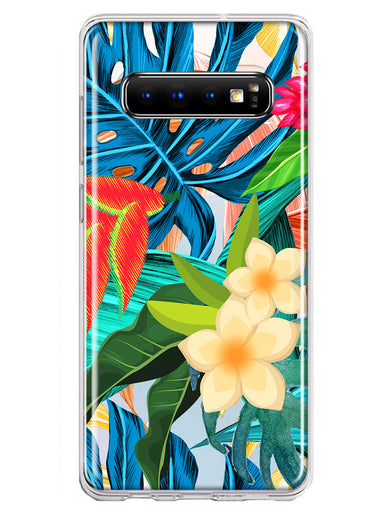 Samsung Galaxy S10 Plus Blue Monstera Pothos Tropical Floral Summer Flowers Hybrid Protective Phone Case Cover