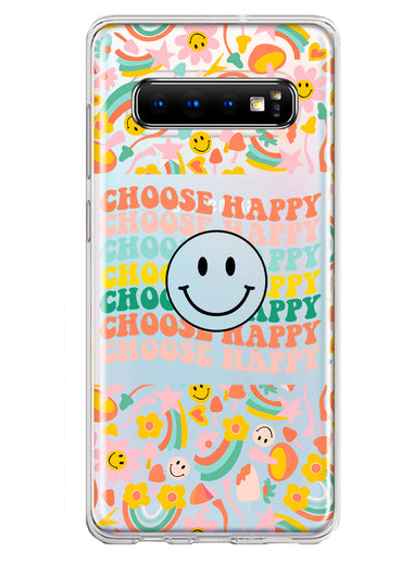 Samsung Galaxy S10 Choose Happy Smiley Face Retro Vintage Groovy 70s Style Hybrid Protective Phone Case Cover