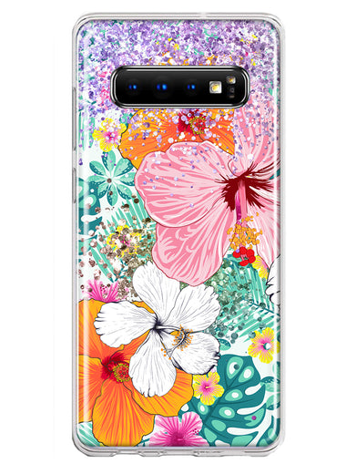 Samsung Galaxy S10 Hawaiian Vibes Hibiscus Flowers Monstera Vacation Summer Hybrid Protective Phone Case Cover