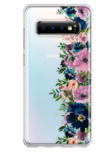 Samsung Galaxy S10 Navy Blue Summer Watercolor Floral Classic Purple Flowers Hybrid Protective Phone Case Cover
