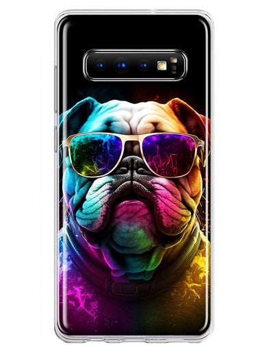 Samsung Galaxy S10 Plus Neon Rainbow Glow Bulldog Hybrid Protective Phone Case Cover