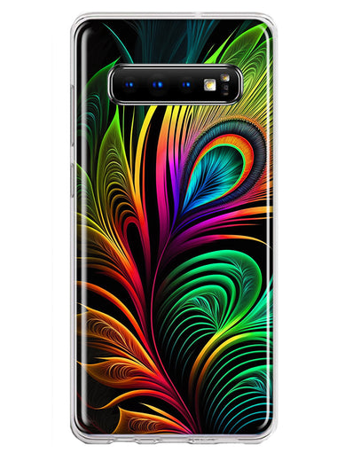 Samsung Galaxy S10 Plus Neon Rainbow Glow Peacock Feather Hybrid Protective Phone Case Cover