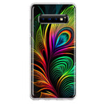 Samsung Galaxy S10 Plus Neon Rainbow Glow Peacock Feather Hybrid Protective Phone Case Cover