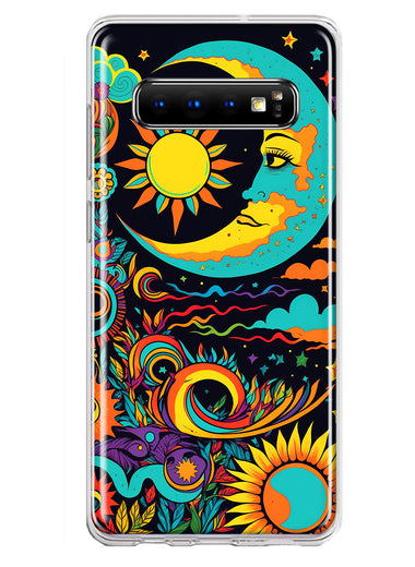 Samsung Galaxy S10 Neon Rainbow Psychedelic Indie Hippie Indie Moon Hybrid Protective Phone Case Cover
