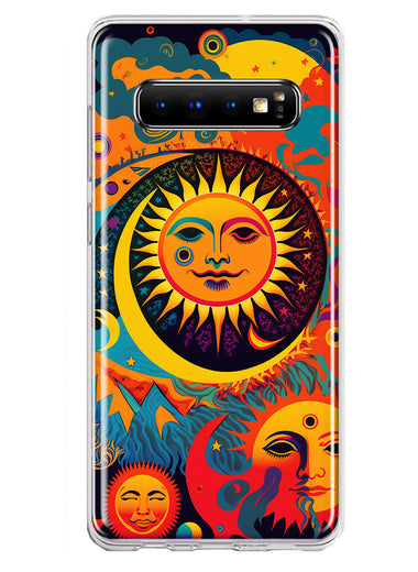 Samsung Galaxy S10 Neon Rainbow Psychedelic Indie Hippie Sun Moon Hybrid Protective Phone Case Cover