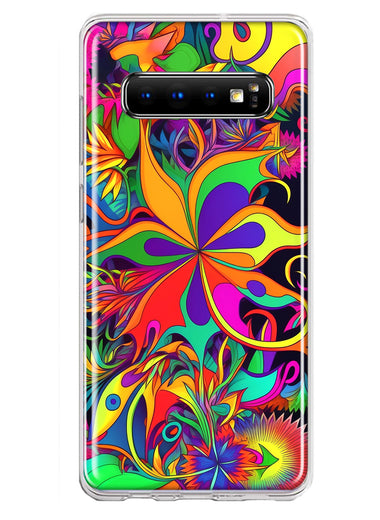 Samsung Galaxy S10 Neon Rainbow Psychedelic Hippie Wild Flowers Hybrid Protective Phone Case Cover