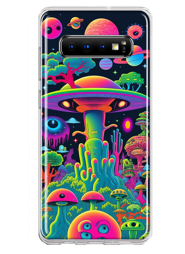 Samsung Galaxy S10 Neon Rainbow Psychedelic UFO Alien Planet Hybrid Protective Phone Case Cover