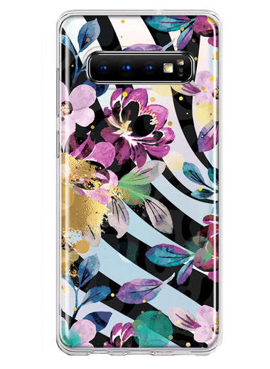 Samsung Galaxy S10 Zebra Stripes Tropical Flowers Purple Blue Summer Vibes Hybrid Protective Phone Case Cover